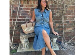 Sleeveless Denim Button through Midi Dress