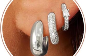 Small Hoop Earrings Set for Women,14K Gold Plated Hypoallergenic Hoops, Trendy Small Chunky Sterling Silver Earrings Set for Multiple Piercing Jewelry Gift