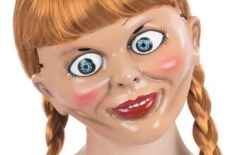 Smiffys Official Annabelle Mask for Adults, Eerily Iconic Annabelle Doll Plastic Mask with Comfortable Elastic Strap
