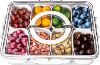 Snackle Box with Handle, 8 Compartment Divided Snack Box with Lid, Portable Dishwasher-Safe Food Storage Container for Plane, Travel & Picnics, Holding Fruits, Nuts, Sweets & Crisps (28227cm)