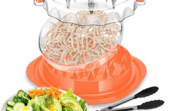 SoLuna. Chicken Shredder 30cm, XL Size, 3 Layers – Chicken Meat Shredder Tool Twister with Cleaning Brush, Food Tong, Anti-Slip Base – Pulled Pork, Beef, Veggies – Dishwasher Safe & BPA Free (Orange)