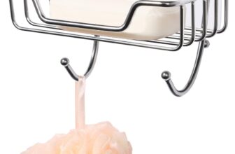 Soap Dish, Stainless Steel Soap Holder Adhesive with Hook for Shower Bathroom Kitchen