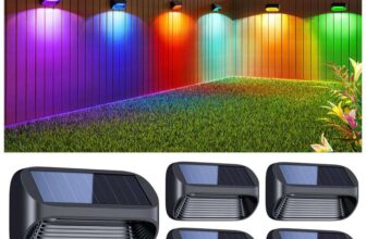 Solar Fence Lights, 4 Pack Wall Solar Lights Outdoor Garden Fence with White Light and Multi-Color Lights