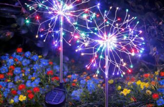 Solar Garden Lights Outdoor Waterproof Yard Decorations, 2 Pack 150 LEDs Pathway Lights Stake, Fairy Firework Light for Patio Lawn Courtyard Flowerbed Party Wedding Starburst Multicolor