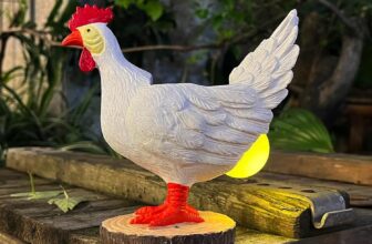 Solar Garden Statues Outdoor Decor – Miniature Chicken Egg Lamp Figurine Halloween Decorations Chickens Lights with Egg in Butt LED 3D Sculpture for Patio, Lawn – Unique Christmas Housewarming Gift