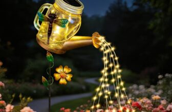 Solar Watering Can Lights Outdoor, Premium Glass & Metal Solar Garden Lights Waterproof, LED Waterfall String Lights for Garden Yard Patio Lawn Decor, Unique Gardening Gifts for Women Mum