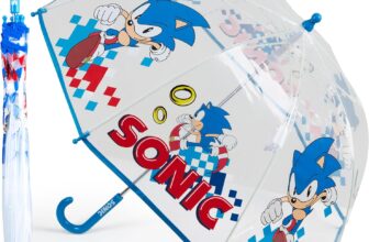 Sonic The Hedgehog Umbrella – Folding Dome Birdcage Kids Umbrella Boys and Girls – Lightweight Travel with J-Handle – Official Merchandise