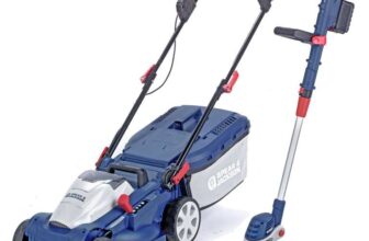 Spear & Jackson Cordless 34cm Lawnmower & 25cm Grass Trimmer, 2 x 4.0Ah Batteries – Free C&C