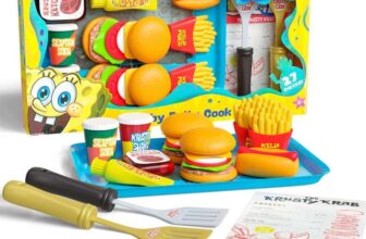 SpongeBob Krusty Krab Interactive Play Kitchen Set – Krabby Patty Playset, Kids Play Food, Burgers, Fries, Drinks & 2 Spatulas