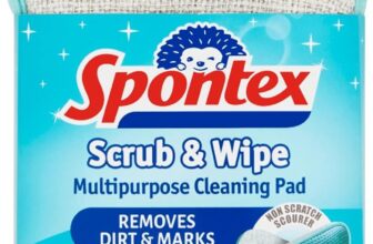 Spontex Scrub & Wipe Cleaning Pad Microfibre Cloth Side & Non Scratch Scourer Side Versatile & Reusable Cleaning Products 1 Count