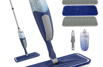 Spray Mops for Cleaning Floors – BPAWA Microfibre Floor Mop with Sprayer Flat Wet Dry Dust Mop with 4 Washable Pads Reusable 550ML Bottle