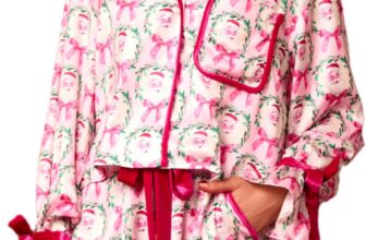 Springcmy Women 2Pcs Silk Christmas Pajamas Set Floral Long Sleeve Button Up Shirt Ruffle Shorts Pjs Sets Loungewear Sleepwear