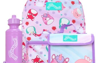 Squishmallows School Bag 4 Piece Set Kids Backpack and Lunch Bag Set with Pencil Case and Water Bottle Childrens Backpacks Official Merchandise (NDSM85636)