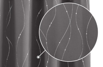 StangH Grey Printed Blackout Curtains – Grommet Thermal Insulated Privacy Protect Curtains with Silver Wave Lines Pattern for Kitchen/Small Window, W52 x L45 inches, Grey, 2 Panels