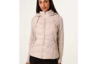 Stone Blue Vanilla Knitted Sleeve Puffer Jacket