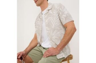 Stone Palm Seersucker Short Sleeve Shirt