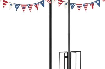 String Light Pole Festoon Light Pole 5-Prong Base 8.9FT Metal Garden Poles with Hooks – Heavy Duty Rustproof Light Posts for String Lights Lanterns Flags Wind Chimes Patio Garden Party Wedding