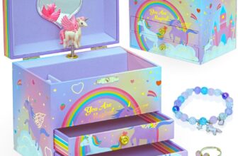 Style Girlz Musical Jewellery Box – Unicorn Jewellery Box For Girls – Large Kids Jewellery Music Box With 2 Pullout Drawers – Includes Unicorn Jewellery Bracelet & Rings – Birthday Gifts For Girls