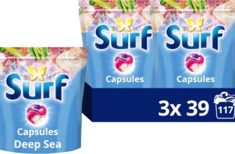 Surf 3 in 1 Deep Sea Laundry Washing Detergent Capsules joy-infused fragrance with natural essential oils lasting up to 12 hours in wear for brilliantly clean results 117 washes (3x 39)