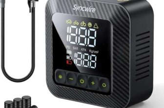 Syncwire Portable Tyre Inflator Electric Air Compressor 150PSI Fast Inflation with LCD Display LED Light and Auto-Off – Carbon Fibre SW2005