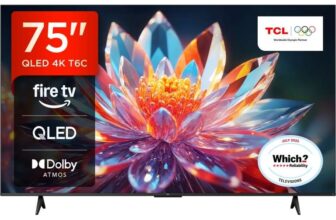 TCL 75T6C-UK 75 QLED Smart Television, 4K Ultra HD, Grey, F Rated 75 QLED Smart Television, 4K Ultra HD, Grey, F Rated