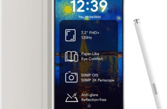 TCL NXTPAPER 60 Ultra 5G Android Smartphone,7.2 FHD,12GB RAM512GB ROM,Eye Care Phone,Lunar White,with Flip Cover and Stylus