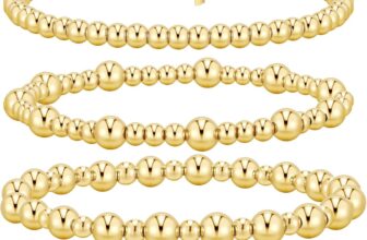 TINGN 5Pcs 14K Gold Plated Bracelet for Women Stretch Beaded Bracelets Layered Cross/Double Circle/Bow/Heart/Wave-Shaped Gold Tone Bracelets Adjustable Bracelet Jewellery Gifts for Women Girls