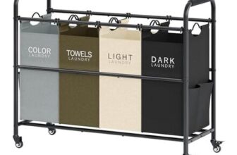 Tajsoon 4-Bag Laundry Sorter Cart with Lockable Wheels, 4 Colors