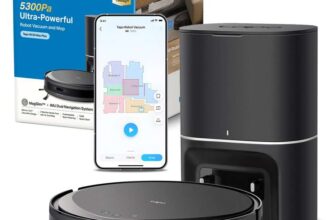 Tapo RV20 Max Plus 5300Pa Suction Robot Vacuum Cleaner with Mop, Ultra-Slim Design, Faster Mapping With MagSlim, Auto-Empty Dock