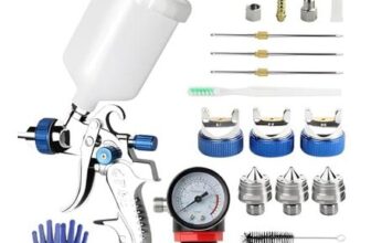 TeamSky HVLP Spray Gun with 3 Nozzles (1.4/1.7/2.0mm) and Regulator
