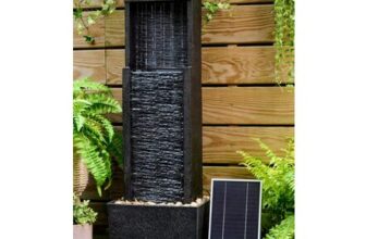 Teamson Home Outdoor Solar-Powered Waterfall Fountain, Black