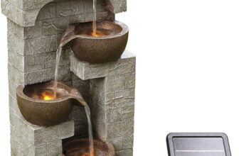 Teamson Home Solar Powered Water Feature, Indoor or Outdoor Garden Water Fountain, 4 Tier Pot, Waterfall with Solar Powered Pump and LED Lights