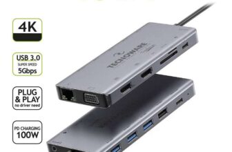 Tecnoware 13 in 1 USB-C Hub for Laptop & Macbook ( 100W Passthrough / 4K HDMI / GbE Ethernet / VGA / SD Card / 3.5mm jack ) w/codeSTOCS UK