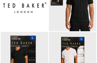 Ted Baker Mens V-Neck T-Shirts – 4 Pack (White/Black – Sizes M-XL) – Free Delivery With Code