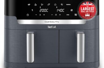 Tefal Easy Fry XXL Dual Zone Digital Air Fryer, 2 Drawers, 11L, 8in1, Air Fry, Extra Crisp, Roast, Bake, Reheat, Dehydrate, 7 Pre-set Programs, Dishwasher Safe Baskets, Java Grey – EY942BG0