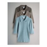 The Set 3 Pack Knitted Ribbed Polo Tops Brown/Neutral/Blue
