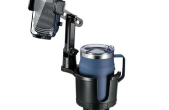 This Hill Car Cup Holder Expander Adjustable Base with Phone Mount for Car Compatible with iPhone All Smartphones