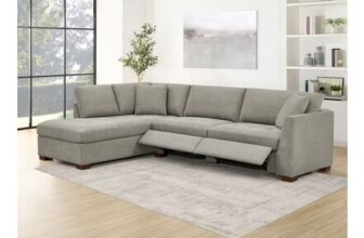 Thomasville Miles Grey Fabric Corner Sofa with Power Footrests