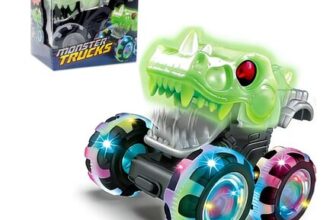 Toddler Toy Cars: Dinosaur Monster Trucks, Pull-Back, Friction-Powered, Light-Up