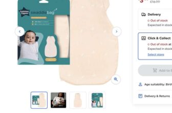 Tommee Tippee 1.0 Tog Baby Sleeping Bag 0-3 Months Pink Leaves – FREE Click and Collect