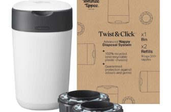 Tommee Tippee Twist & Click Nappy Bin, Exclusive Pack with 2 Refill Cassettes (1 Pre-Loaded, 1 Extra), Guaranteed Odour & Germ Protection, Large Capacity, Pack May Vary