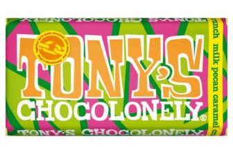 Tonys Chocolonely Milk Chocolate Pecan Crunch Bar – 180g, Gift, Vegetarian – Belgian Fairtrade Chocolate – Amazon Fresh
