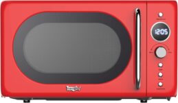 Total Chef Microwave Oven 20L Retro 700W Mini Ovens Digital LED Display 8 Preset Modes 5 Cooking Power Levels 60 Min Timer Turntable Removable Glass Countertop Freestanding Small Microwaves Red
