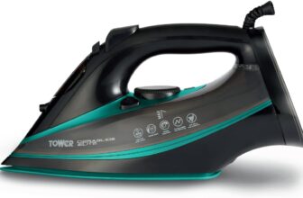 Tower Ceraglide Ultra Speed Iron with Ceramic Soleplate, 3100W, 360ml Water Tank, 40g Continuous Steam, 180g Steam Boost, Anti-Drip & Self-cleaning Function, Black & Teal, T22013TL