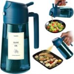 TrendPlain 16oz/470ml Blue Glass Olive Oil Sprayer for Cooking – 2 in 1 Olive Oil Dispenser for Kitchen Gadgets, Air Fryer, Salad, and BBQ – Navy