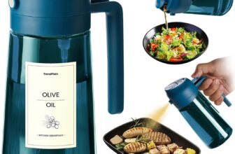 TrendPlain 16oz/470ml Blue Glass Olive Oil Sprayer for Cooking – 2 in 1 Olive Oil Dispenser for Kitchen Gadgets, Air Fryer, Salad, and BBQ – Navy