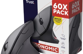 Trust Verto 60 Pack – 60x Wireless Ergonomic Mouse, Vertical Mouse with Storable USB Micro-receiver, 6 Buttons, Illuminated Mouse for Right Hand Users for PC, Laptop, Mac, Batteries Included – Black