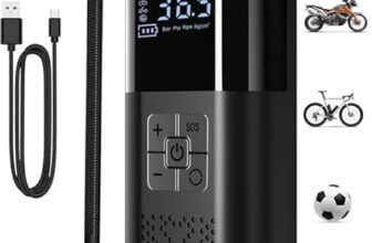 Tyre Infator Air Compressor, Rechargeable Air Compressor with Pressure Gauge, Electric Bike Pump Battery 150PSI, Portable Car Tyre Pump with LED for Car Bicycle Motorbike Ball