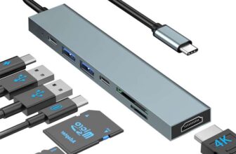 USB C Hub HD Adapter,7in1 Multiport USB-C to 4K HD, SD/TF Card Reader/1USB 3.1/1USB 2.0/1Type C&100W – Sold by Herfair / FBA
