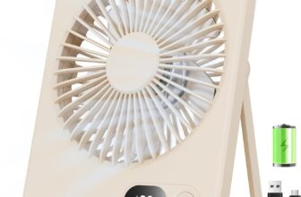 USB Desk Fan – Mini Portable Fan with 5 Speeds, 180 Rotation, 2.75-8H Use, LED Display, Ultra-Slim 3.8cm Small Table Fan Rechargeable, Low Noise, for Travel, Home, Office, Makeup, Beige